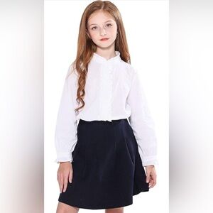 SOLOCOTE Girls White Blouse Ruffle Long Sleeve Button Down Cotton Loose Soft Top